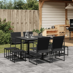 9 Pcs conjunto de jantar para jardim textilene preto