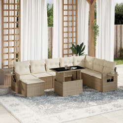 9 Pcs conjunto de sofás p/ jardim com almofadões vime PE bege