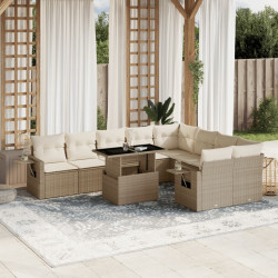 10 Pcs conjunto de sofás p/ jardim com almofadões vime PE bege