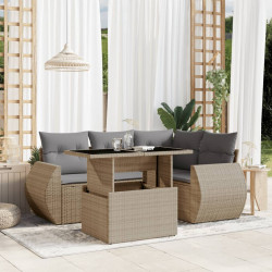 5 Pcs conjunto de sofás p/ jardim com almofadões vime PE bege