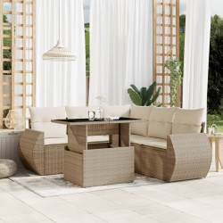 6 Pcs conjunto de sofás p/ jardim com almofadões vime PE bege