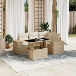 5 Pcs conjunto de sofás p/ jardim com almofadões vime PE bege