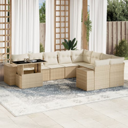 10 Pcs conjunto de sofás p/ jardim com almofadões vime PE bege