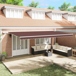 Toldo retrátil manual com luz LED 600x300 cm castanho