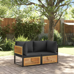 2 Pcs conjunto de sofás de jardim c/ almofadões acácia maciça
