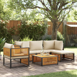 6 Pcs conjunto de sofás de jardim com almofadões acácia maciça