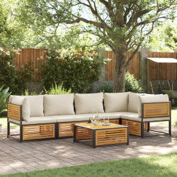 6 Pcs conjunto de sofás de jardim com almofadões acácia maciça