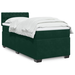 Cama com molas/colchão 90x190 cm veludo verde-escuro
