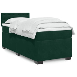 Cama com molas/colchão 90x200 cm veludo verde-escuro