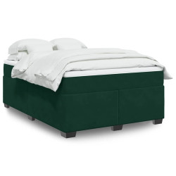 Cama com molas/colchão 140x200 cm veludo verde-escuro