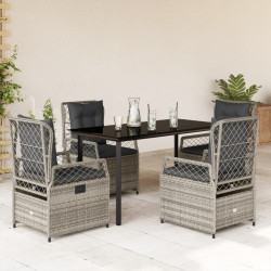 5 Pcs conjunto de jantar p/ jardim c/ almofadões vime PE cinza