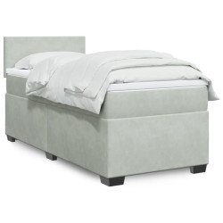 Cama com molas/colchão 90x200 cm veludo cinza-claro