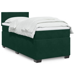 Cama com molas/colchão 90x200 cm veludo verde-escuro