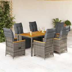 7 Pcs conjunto bistrô de jardim c/ almofadões vime PE cinza