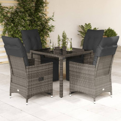 5 Pcs conjunto bistrô de jardim c/ almofadões vime PE cinza