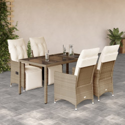 5 Pcs conjunto de bistrô para jardim c/ almofadões vime PE bege