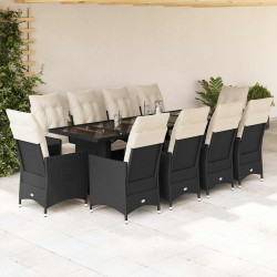 11 Pcs conjunto de bistrô p/ jardim c/ almofadões vime PE preto