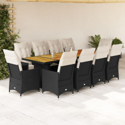 11 Pcs conjunto de bistrô p/ jardim c/ almofadões vime PE preto