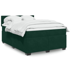 Cama com molas/colchão 140x190 cm veludo verde-escuro