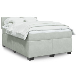 Cama com molas/colchão 140x190 cm veludo cinzento-claro