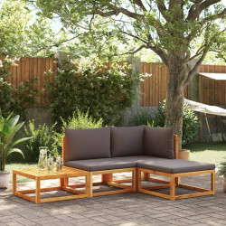 Conjunto de sofás de jardim de 4 peças com almofadas de madeira de acácia e corda
