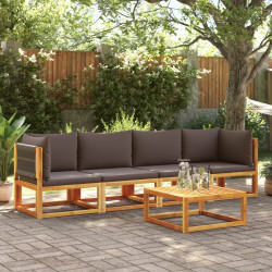 Conjunto de sofás de jardim de 4 peças com almofadas de madeira de acácia e corda