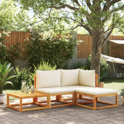 Conjunto de sofás de jardim de 4 peças com almofadas de madeira de acácia e corda