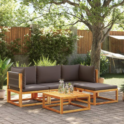 Conjunto de sofás de jardim de 5 peças com almofadas de madeira de acácia e corda