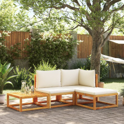 Conjunto de sofás de jardim de 4 peças com almofadas de madeira de acácia e vime