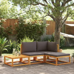 Conjunto de sofás de jardim de 4 peças com almofadas de madeira de acácia e vime