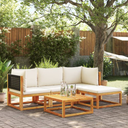 Conjunto de sofás de jardim de 5 peças com almofadas de madeira de acácia e vime
