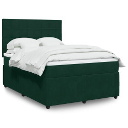 Cama com molas/colchão 140x200 cm veludo verde-escuro