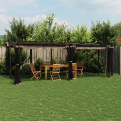 Gazebo com paredes de malha 6x3 m aço cinzento-acastanhado