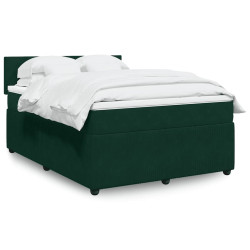 Cama com molas/colchão 140x190 cm veludo verde-escuro