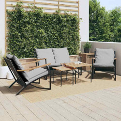 5 Pcs conjunto mobiliário de varanda com almofadões aço preto