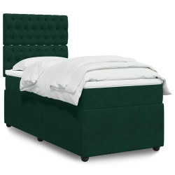 Cama com molas/colchão 100x200 cm veludo verde-escuro