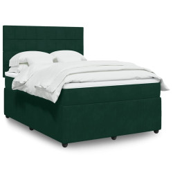 Cama com molas/colchão 140x190 cm veludo verde-escuro