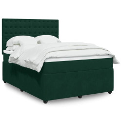 Cama com molas/colchão 140x190 cm veludo verde-escuro