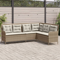 Sofá de jardim em forma de l com almofadões vime PE bege
