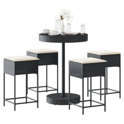 5 Pcs conjunto de bar p/ jardim c/ almofadões vime PE preto