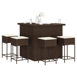 5 Pcs conjunto de bar p/ jardim c/ almofadões vime PE castanho