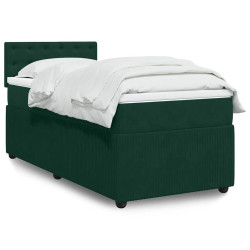 Cama com molas/colchão 100x200 cm veludo verde-escuro