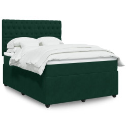 Cama com molas/colchão 160x200 cm veludo verde-escuro