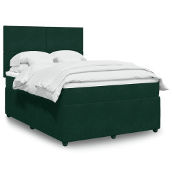 Cama com molas/colchão 160x200 cm veludo verde-escuro