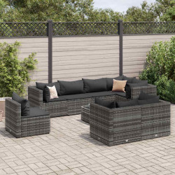 9 Pcs conjunto lounge de jardim c/ almofadões vime PE cinzento