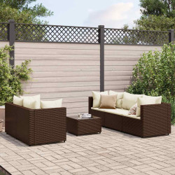 6 Pcs conj. lounge jardim c/ almofadões 6 pcs vime PE castanho