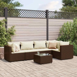 6 Pcs conj. lounge jardim c/ almofadões 6 pcs vime PE castanho