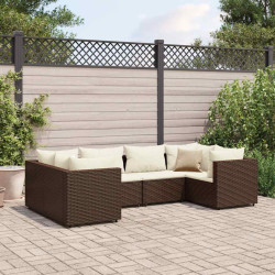6 Pcs conj. lounge jardim c/ almofadões 6 pcs vime PE castanho