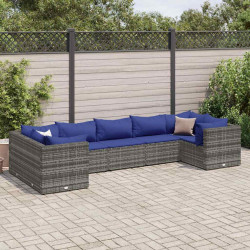 7 Pcs conjunto lounge de jardim c/ almofadões vime PE cinzento