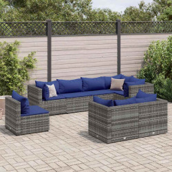 8 Pcs conjunto lounge de jardim c/ almofadões vime PE cinzento